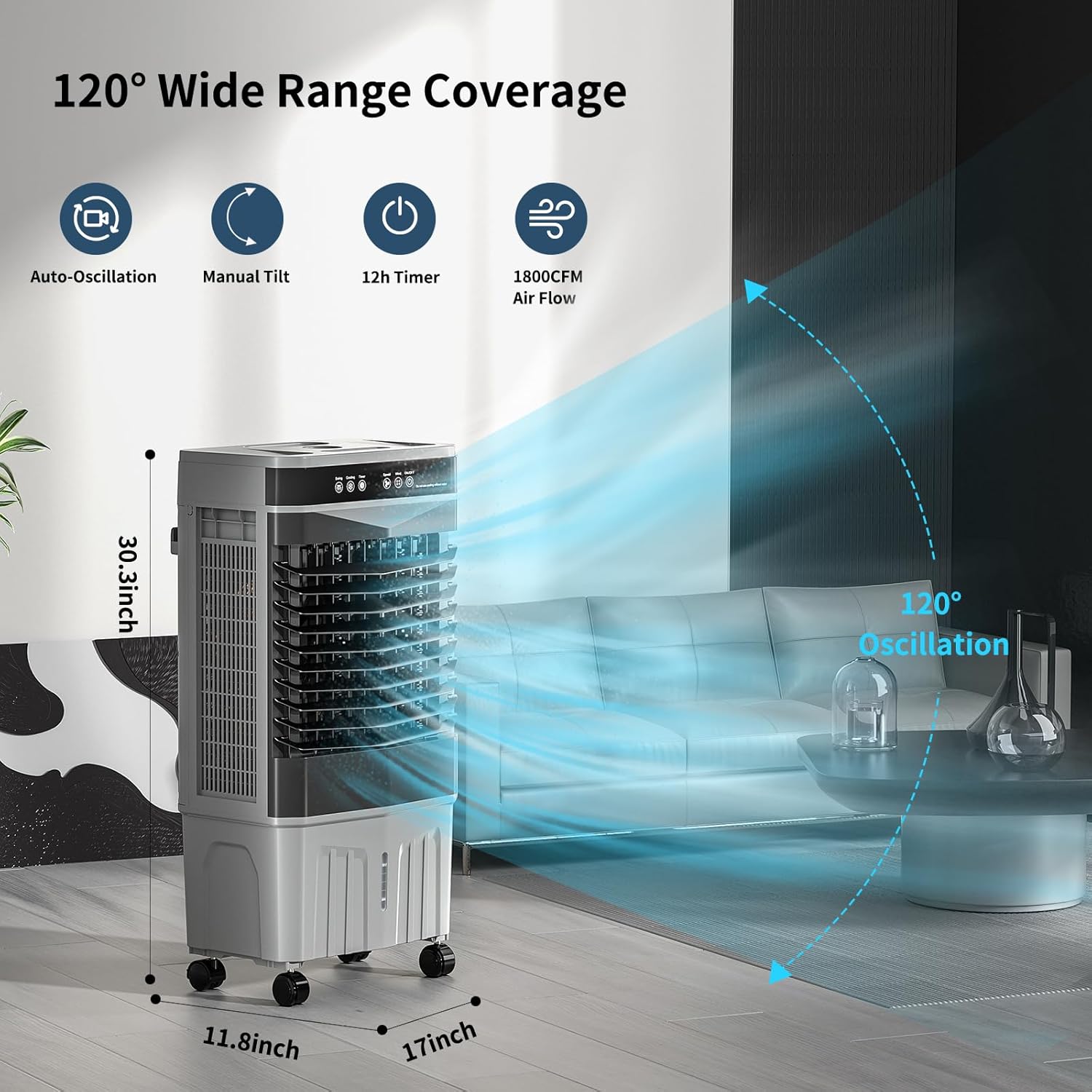 VCJ 5.3 Gal Swamp Cooler Air Conditioner, 3-In-1 12H Timer Evaporative Air Cooler with Remote, 3 Speeds, 4 Ice Packs, Portable Swamp Air Cooler for Room, Garage, Bedroom, Outdoor
