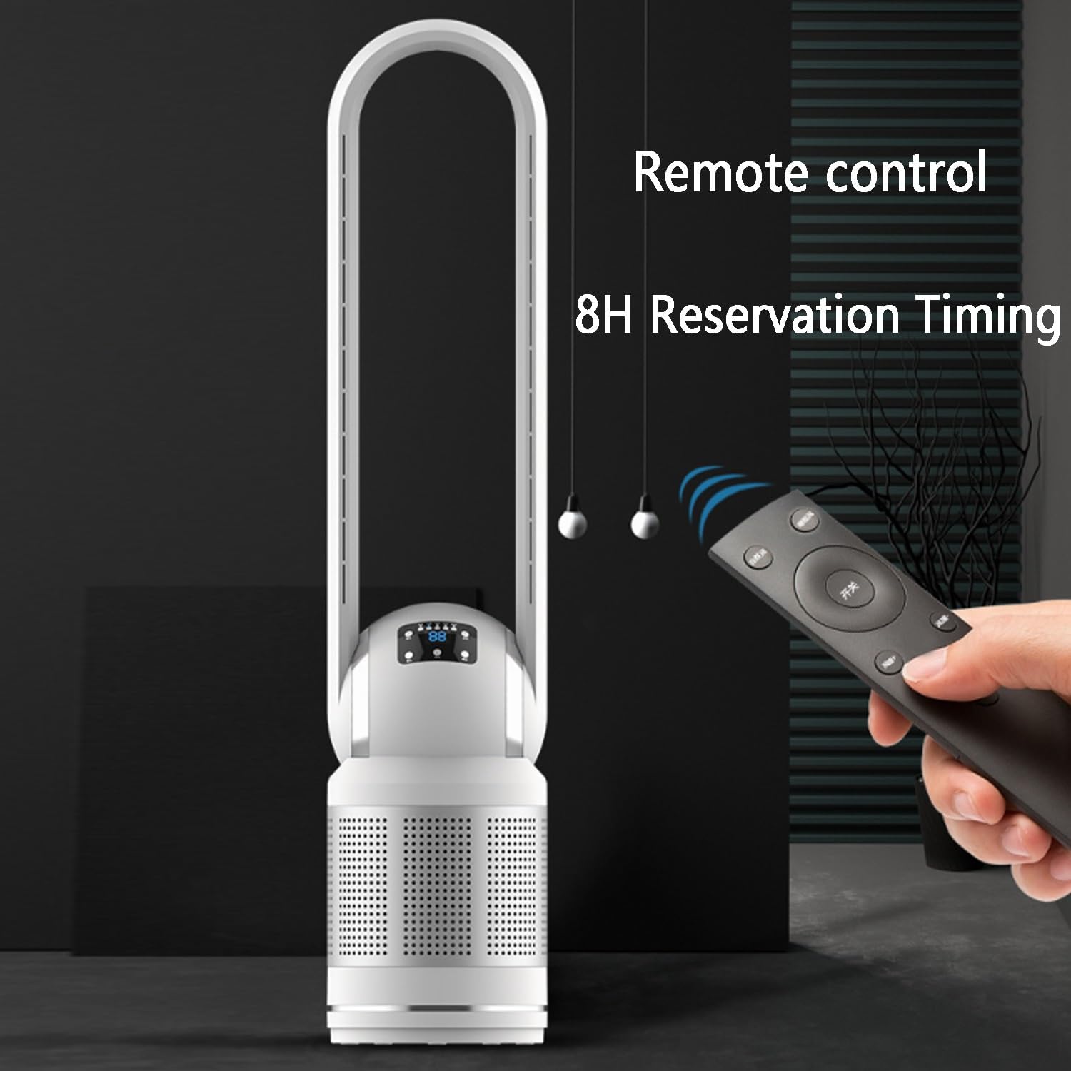 Air Circulation Fan/Bladeless Fan/Tower Fan/Floor Fan, Physical Cooling: 0.4-0.8 ℃, Oscillating Head Wide-Angle Wind, Remote Control, 8 Wind Speeds, Timing, Suitable for a Variety of Scenes(Gold)