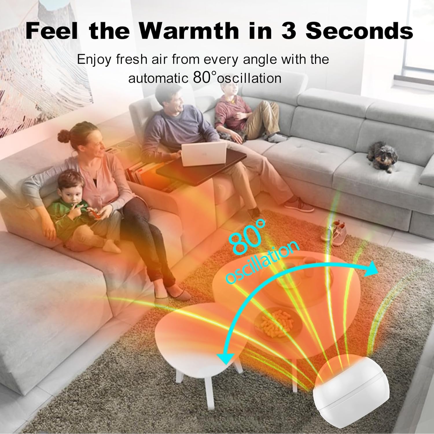 Bladeless Tower Fan for Bedroom, 22Inch 1400W Space Heater & 40W Cooler Fan Combo with Remote, Overheat & Tip-Over Protection, 80° Oscillating, 9H Timer, LED Display for Bedroom, Kitchen, Office