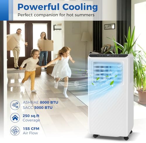 DORTALA 8000 BTU Portable Air Conditioner, 3 in 1 Floor Standing AC Unit with Fan & Dehumidifier, Quiet AC Unit with 24H Timer, Remote Control & Installation Kit for Rooms up to 250 Sq.Ft