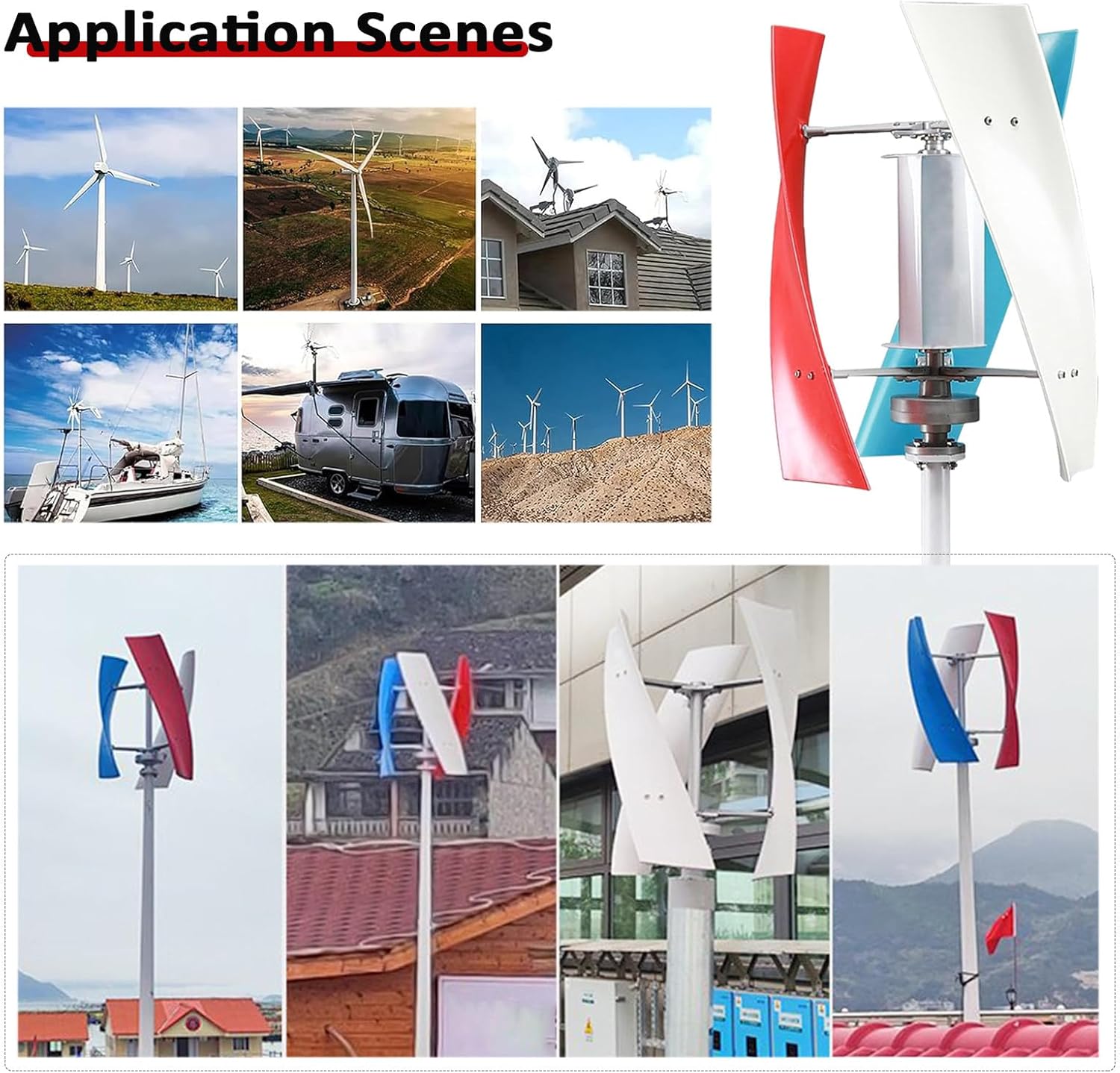 Efficient 10000W Wind Turbine Generator Kit, 12V/24V/48V, 3-Blade Design with Controller, Ideal for Home, Farm, RVs & Boats - Low Start Speed of 3m/s