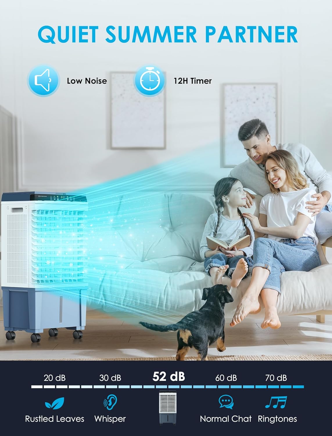 Air Choice Portable Evaporative Air Cooler, 1800 CFM Swamp Cooler with 6 Ice Box & 5.3 Gal Water Tank, 110° Swing, 3 Speeds, Upgraded Remote, 12H Timer, 3-in-1 Air Cooling Fan for Outdoor Indoor, Blue