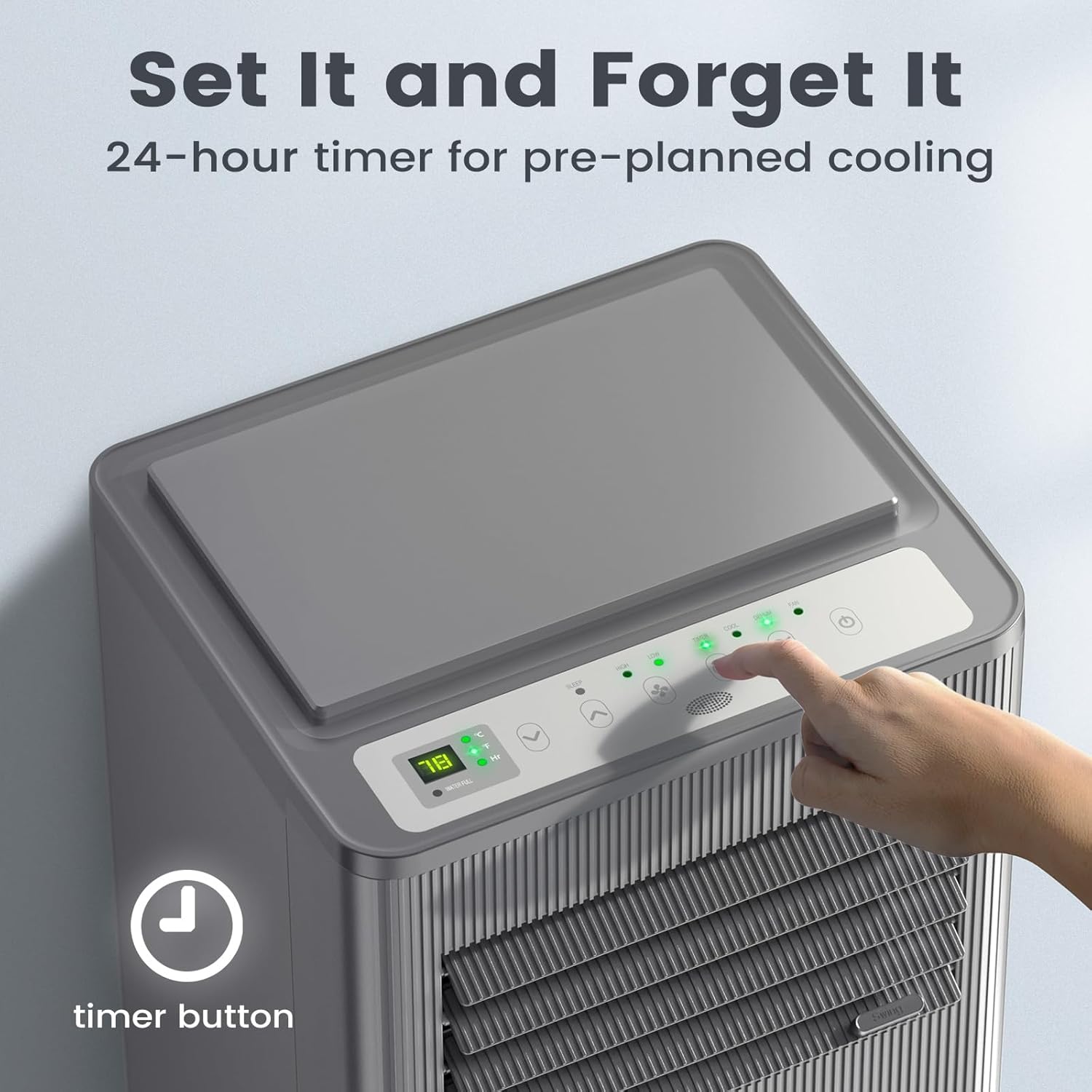 Air Choice Portable Air Conditioner, 10000 BTU Air Conditioner Portable for Room Up to 450 Sq.Ft, 24H Timer, 3-in-1 Quiet AC Unit, Dehumidifier, Fan, Remote, Window Kit Included, Metallic Grey