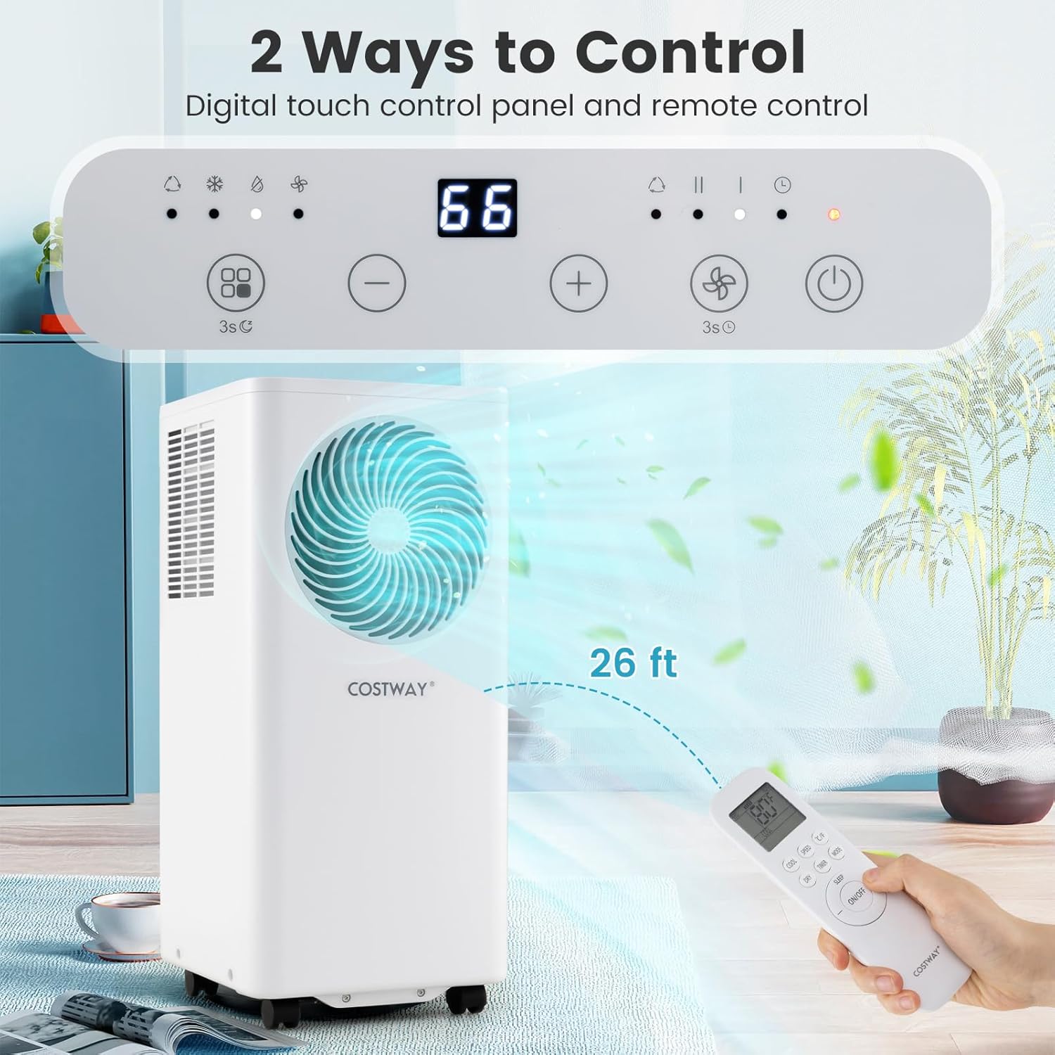 COSTWAY 10000 BTU Portable Air Conditioner, with Fan & Dehumidifier, 24H Timer, Sleep Mode, Remote Control, Drain Hose & Window Installation Kit, Cools up to 450 Sq. Ft (10000 BTU)