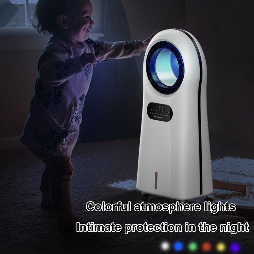 Generic Evaporative Cooler, Portable Bladeless Fan, Air Cooling Fan With Night Light, 8H Time, Humidifiers With Water Tank, Bladeless Conditioner Fan For Home Bedroom