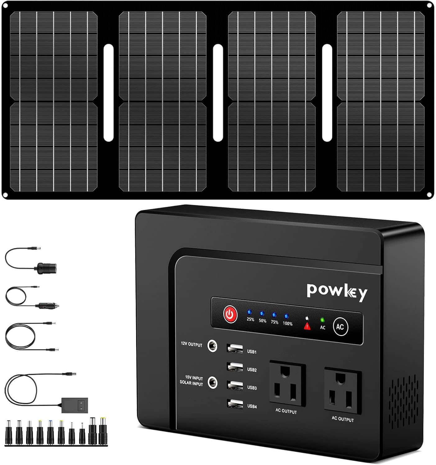 powkey 200W Portable Power Station with Solar Panel 40W, 146Wh Power Bank with AC Outlet, High Eifficiency Waterproof Solar Panel Kit with Battery Bank for Outdoor Camping Home Backup