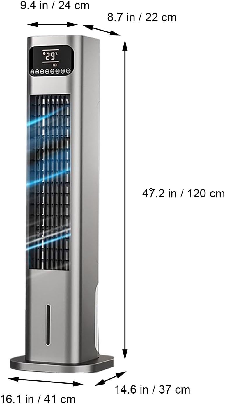 Cold Air Fan for Heating and Cooling, Bladeless Cooler Fans with Double Water Tanks, Remote Control Wide Angle Cold Fan(Gold)