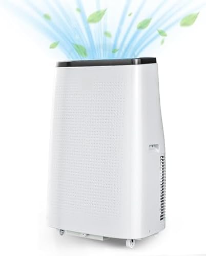 14000 BTUs Portable Air Conditioner – 3-In-1 Ultra-Quiet Cooling, Dehumidifier & Fan for Rooms Up to 750 Sq. Ft, AC Unit for Large Room, Campervan, Sleep Mode, 24H Timer & Windows Kit, White