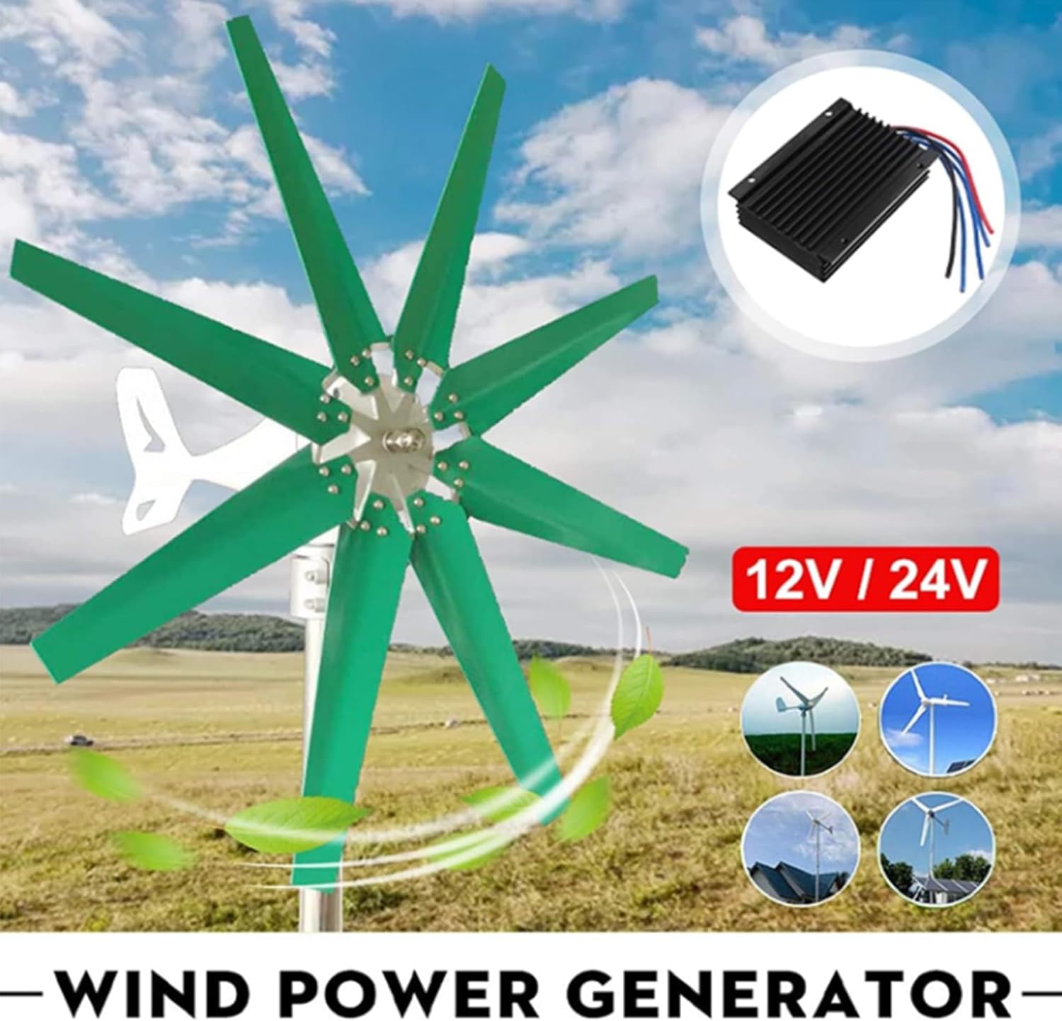 Portable 3000W Small Vertical Wind Turbine,Permanent Maglev Wind Turbine Generator12v/24V/48V with MPPT Controller for Home Use (Low Start Windmill)