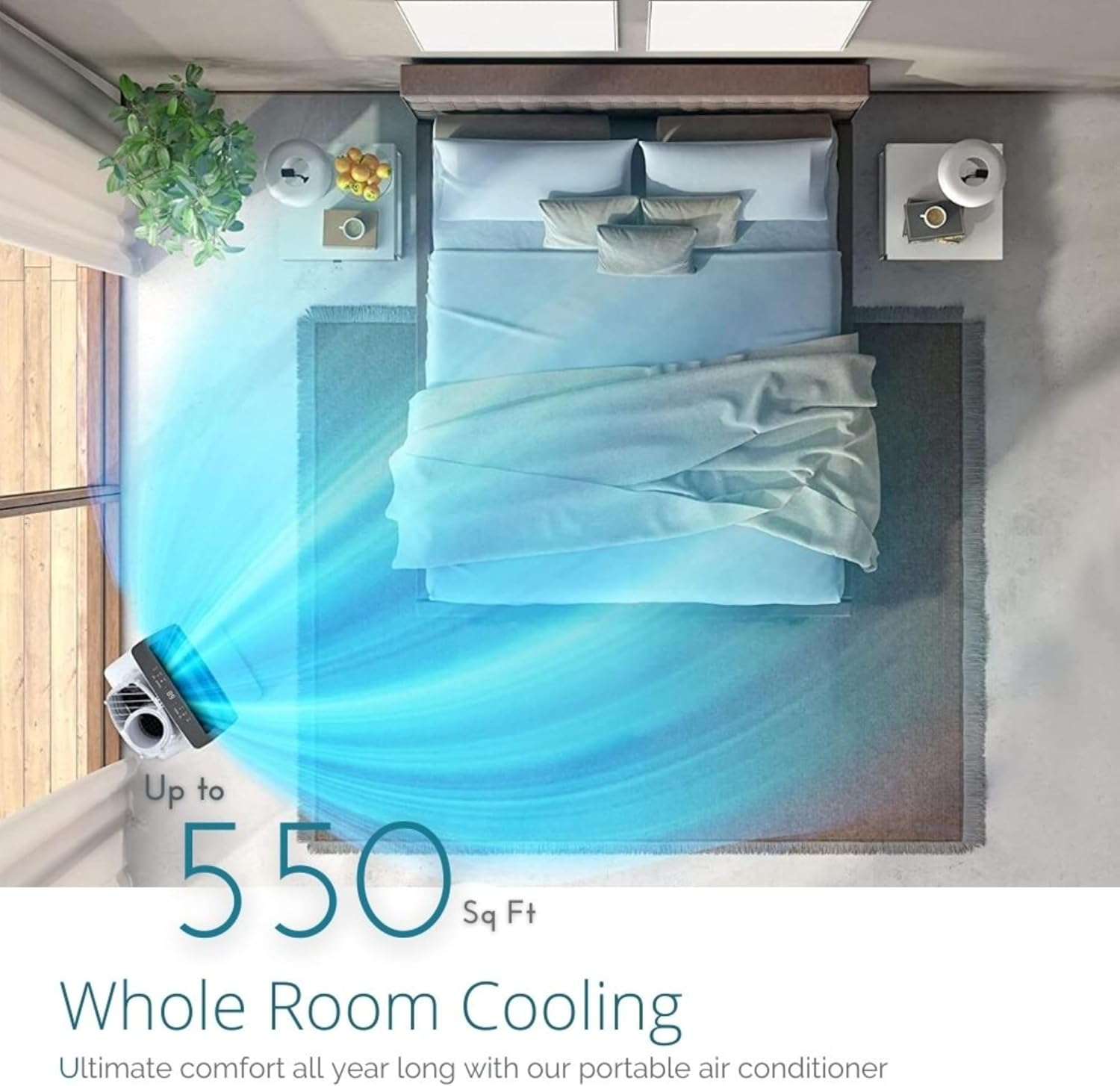 Cooper&Hunter 14,000 BTU (12,000 BTU SACC) Inverter Portable Air Conditioner with Heat Pump with Dual Hose, Dehumidifier, and Fan For Areas Up To 550 Sq. Ft, with Remote Control & Window Kit