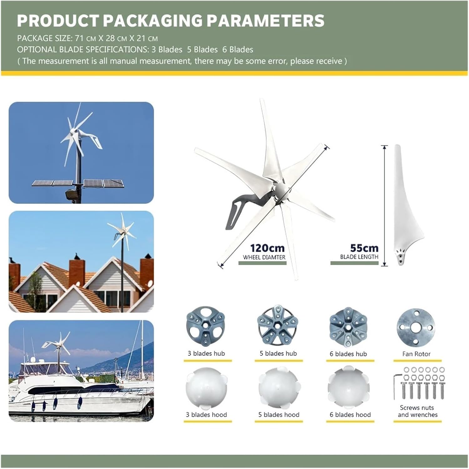 1000W Household Small Horizontal Wind Turbine Generator 12v 24v 48V with MPPT Controller Low Noise Windmill Industrial Energy(MPPT Hybrid Control,48V_1000W)