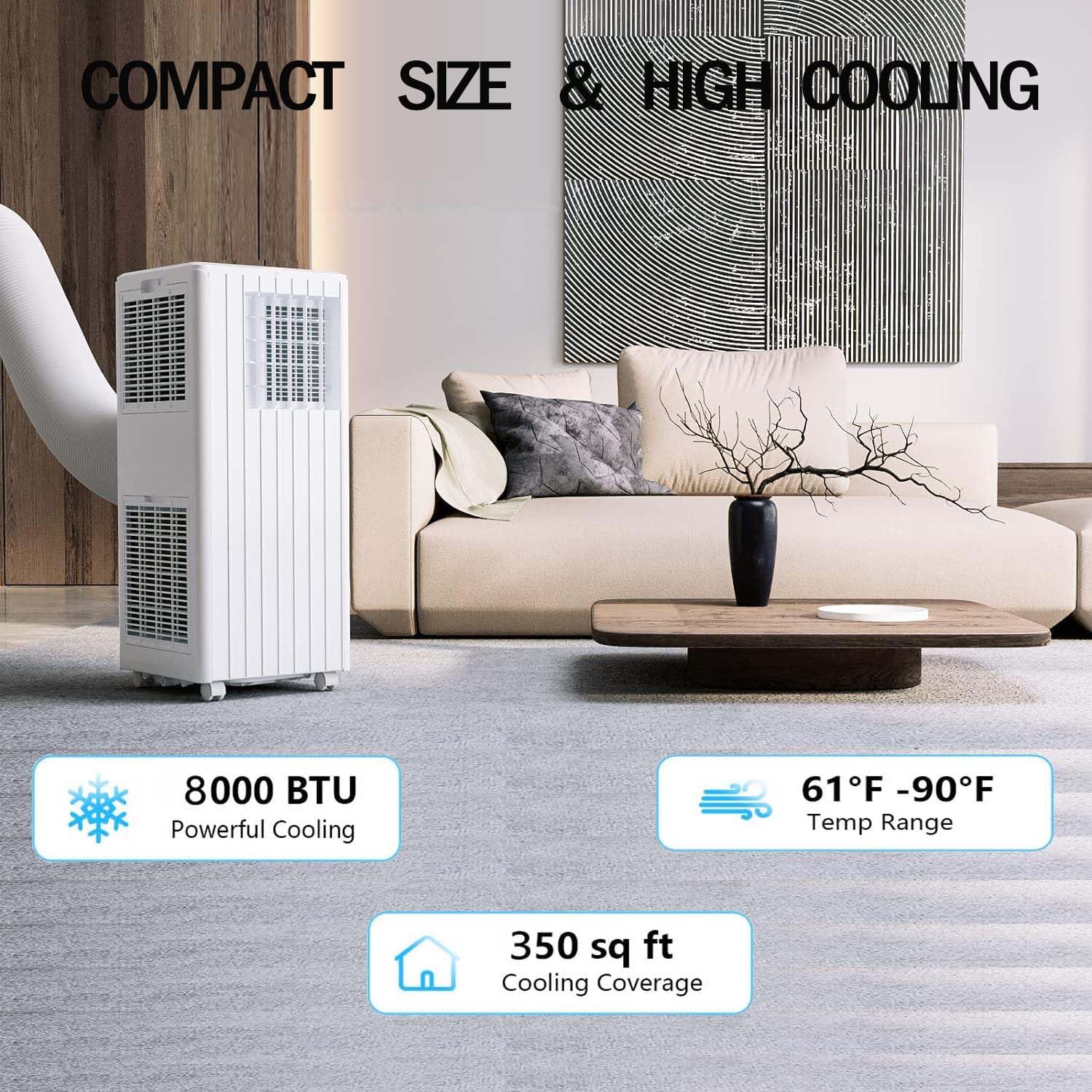 GarveeHome Portable Air Conditioner 8000BTU(ASHRAE), Fast Cooling, Low Noise, 3 in-1 AC Unit with Dehumidifier & Fan, Remote Control, 24H Timer, Sleep Mode, Window Kits Included, Cools Up to 350 Sq.Ft