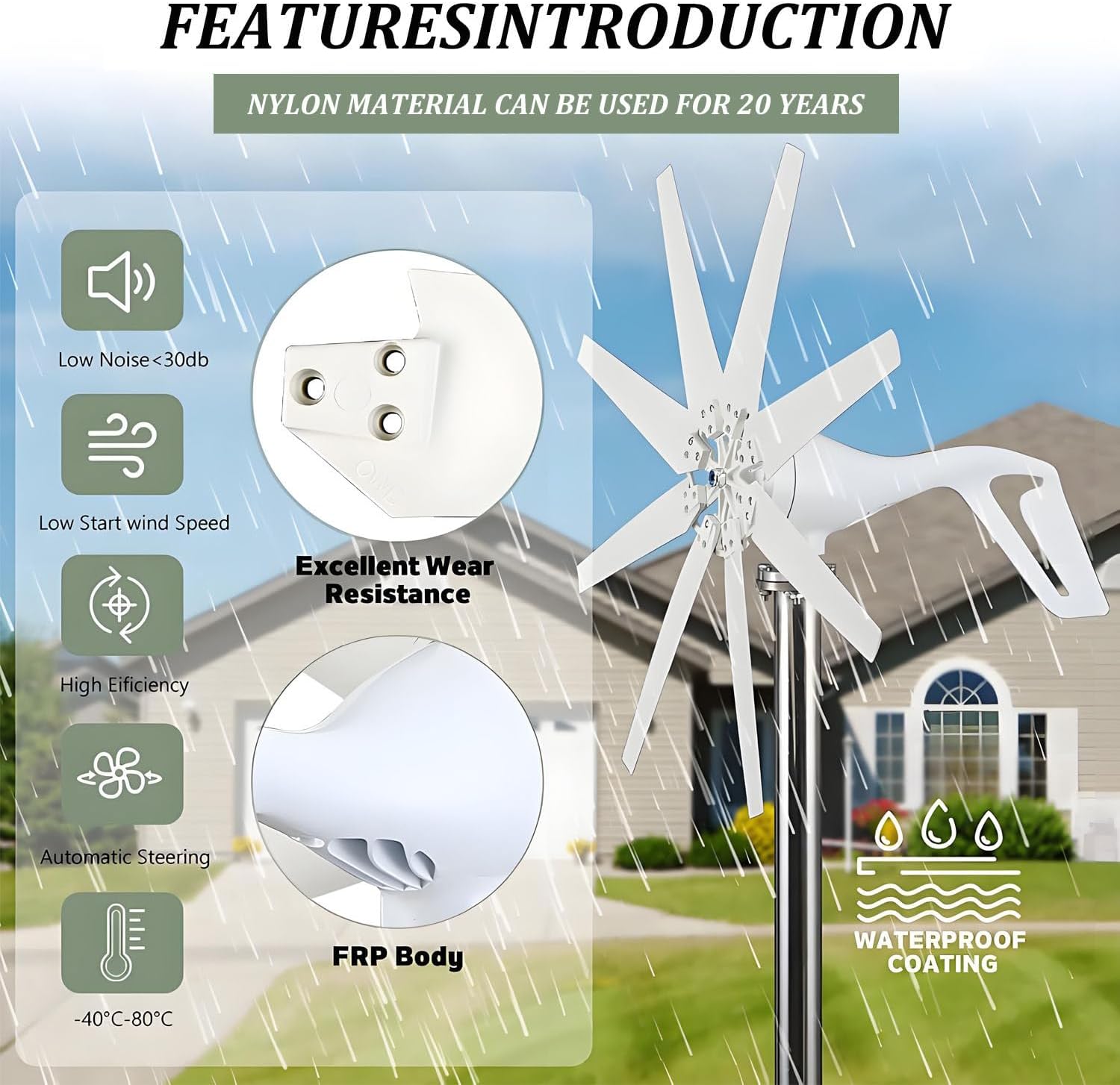 20000W Wind Turbine Generator Kit,8-Blade Windmill kit with Charge Controller,Auto Adjust Windward,8-Blade Generator,for Terrace Marine Motor Home Boat 48V-White