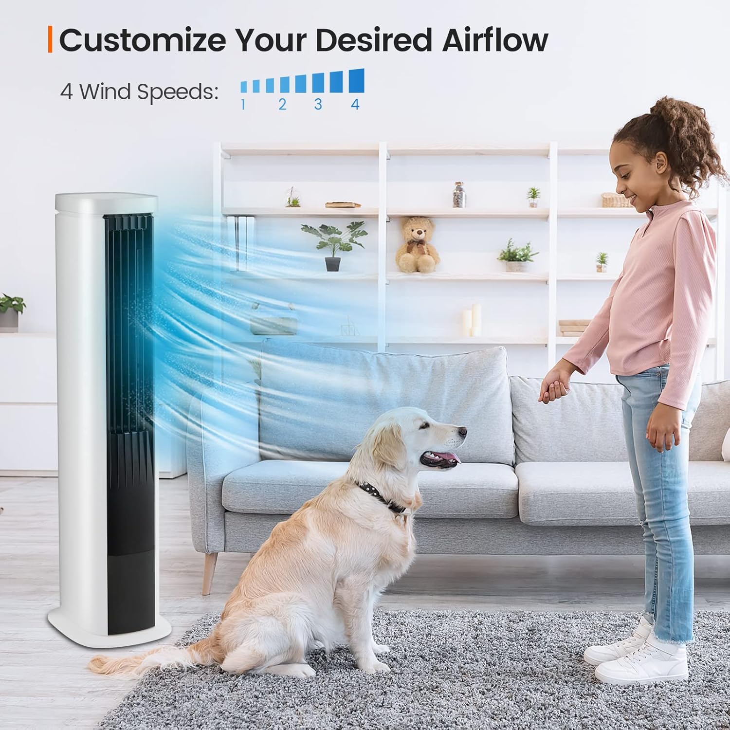 COSTWAY Portable Evaporative Air Cooler for Room, 40-Inch Bladeless Cooling Tower Cooler with Remote Control, 4 Ice Packs, 4 Speeds, 7H Timer, 60° Oscillation, Quiet Swamp Cooler Fan for Home Office