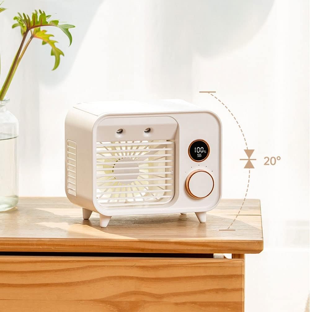 Portable Air Conditioner-2000mAh Rechargeable Personal Air Cooler with 5 Speeds, Quiet Mini Air Conditioner Fan, Desk Cooling Fan for Home, Bedroom, Travel, and Office (Color : White)