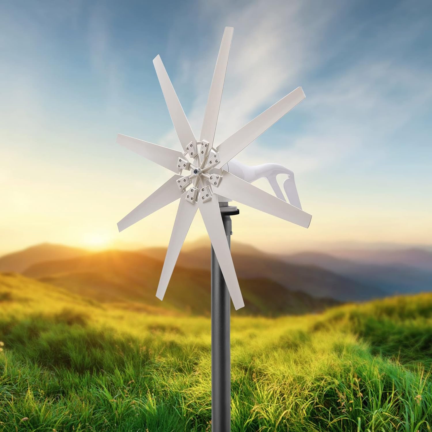 Wind Turbine Generator, 12V 600W Wind Power Generator with 8 Blades and Controller, 3-Phase AC Permanent Mag-net Generator Wind Turbine Kit for Boats, Gazebos, Cabins