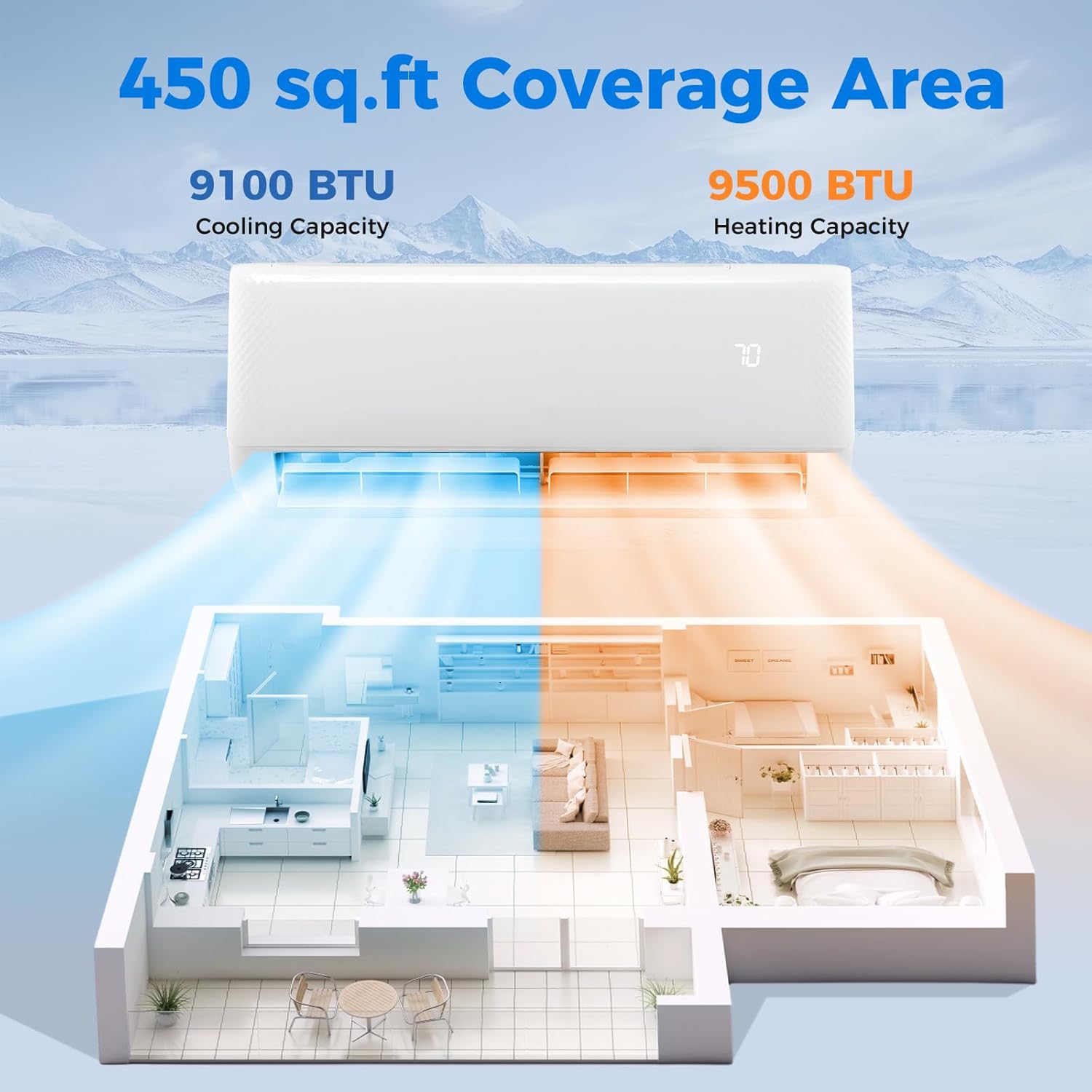 DORTALA 9000 BTU Mini Split Air Conditioner & Heater, 20.5 SEER2 115V Pre-Charged Inverter Heat Pump System with Remote Control, Installation Kit, Wall Mounted Ductless AC Unit, White