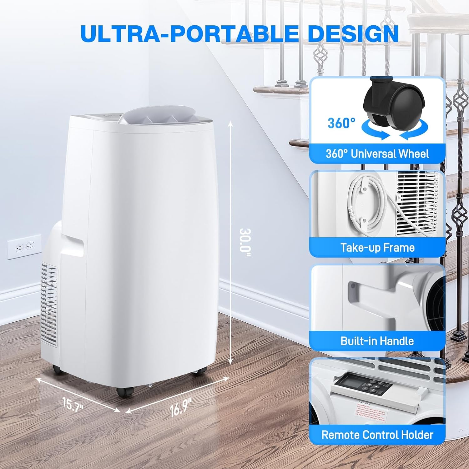 Air Choice 14000 BTU Portable Air Conditioner, 4-in-1 Air Conditioner Portable for Room Up to 700 Sq.Ft. with Remote, Auto Swing, Quiet AC Unit as Heater Dehumidifier Fan, 24H Timer, Window Kit, White