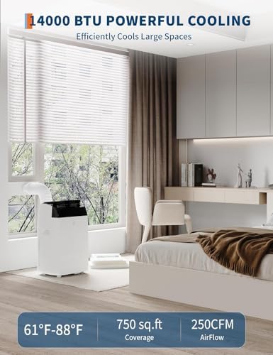 Portable Air Conditioner 14000 BTU -Standing AC Unit Remote Control with Dehumidifier and Fan,Sleep Mode, 24H Timer, Cooling Up to 750 Sq. Ft,Window Kits and Exhaust Hose Inlcluded