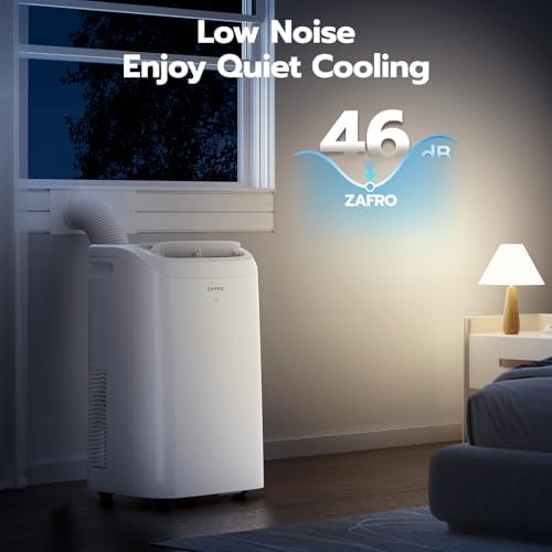 ZAFRO Portable Air Conditioner 14,000 BTU (10,000 BTU SACC), 46dB-Quiet Cooling, WiFi/App Control, 24H Timer with Fan & Dehumidifier, Easy Installation for Bedroom, Office, Living Room