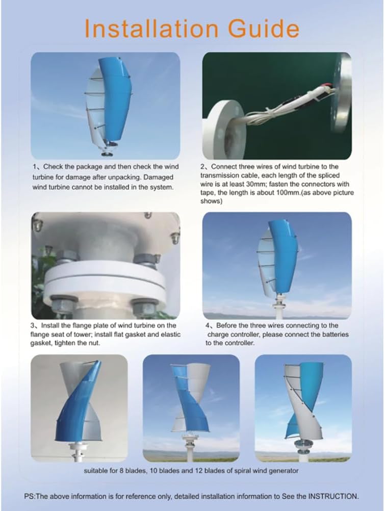 Wind Turbine 10 Blade 5000W 12V 24V 48V Spiral Wind Turbine Generator with Controller IP67 Wind Turbine Power Generation Low Noise for Solar Power Generation System