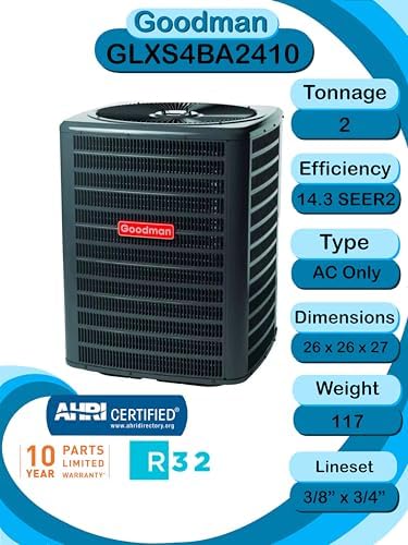 Goodman 2 ton 14.3 SEER2 Partial Split System with vertical coil with install accessories! (GLXS4BA2410 CAPTA3022A3)