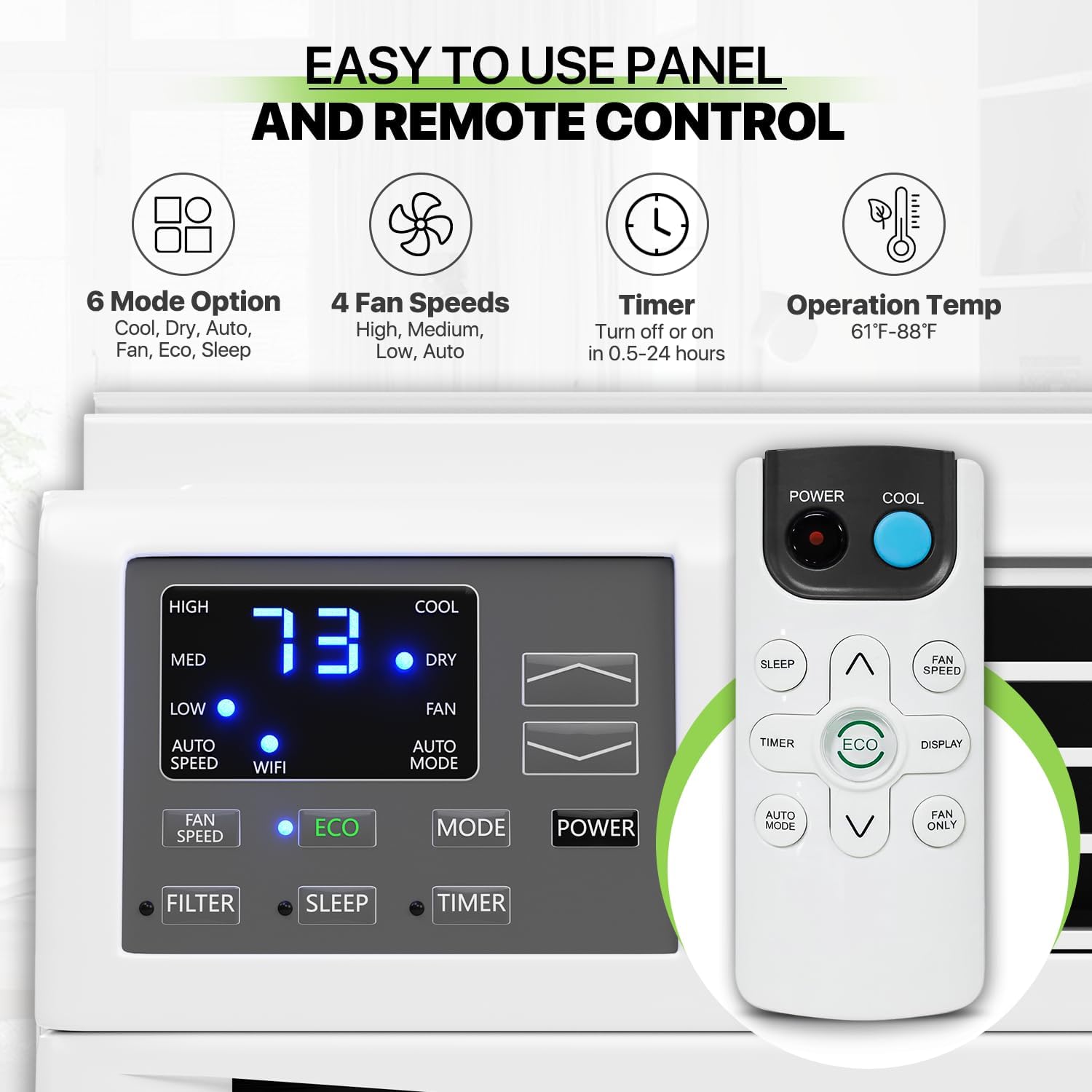 Magshion 12000 BTU Window Air Conditioner, Wi-Fi & Remote Control, Cools Large Rooms up to 450 Sq. Ft., Quiet Operation, 3 Cooling Modes, Washable Filter, Easy Install Window AC Unit