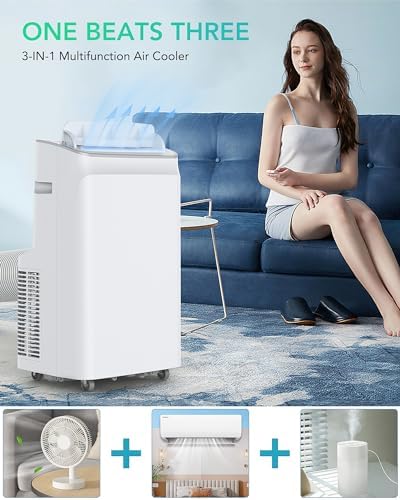 DEXSO Portable Air Conditioner 12,000BTUs, A/C for Rooms up to 550 Sq. Ft, Built-in Dehumidifier, Fan, and Sleep Mode, Includes Remote Control, Reusable Filter, and Window Kits