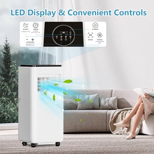 Portable Air Conditioner, 10000 BTU Standing Air Conditioner, 3-In-1 Standing AC Unit, Remote Control & LED Display, 24H Timer, Cools Up to 450 Sq. Ft. for Bedroom and Office