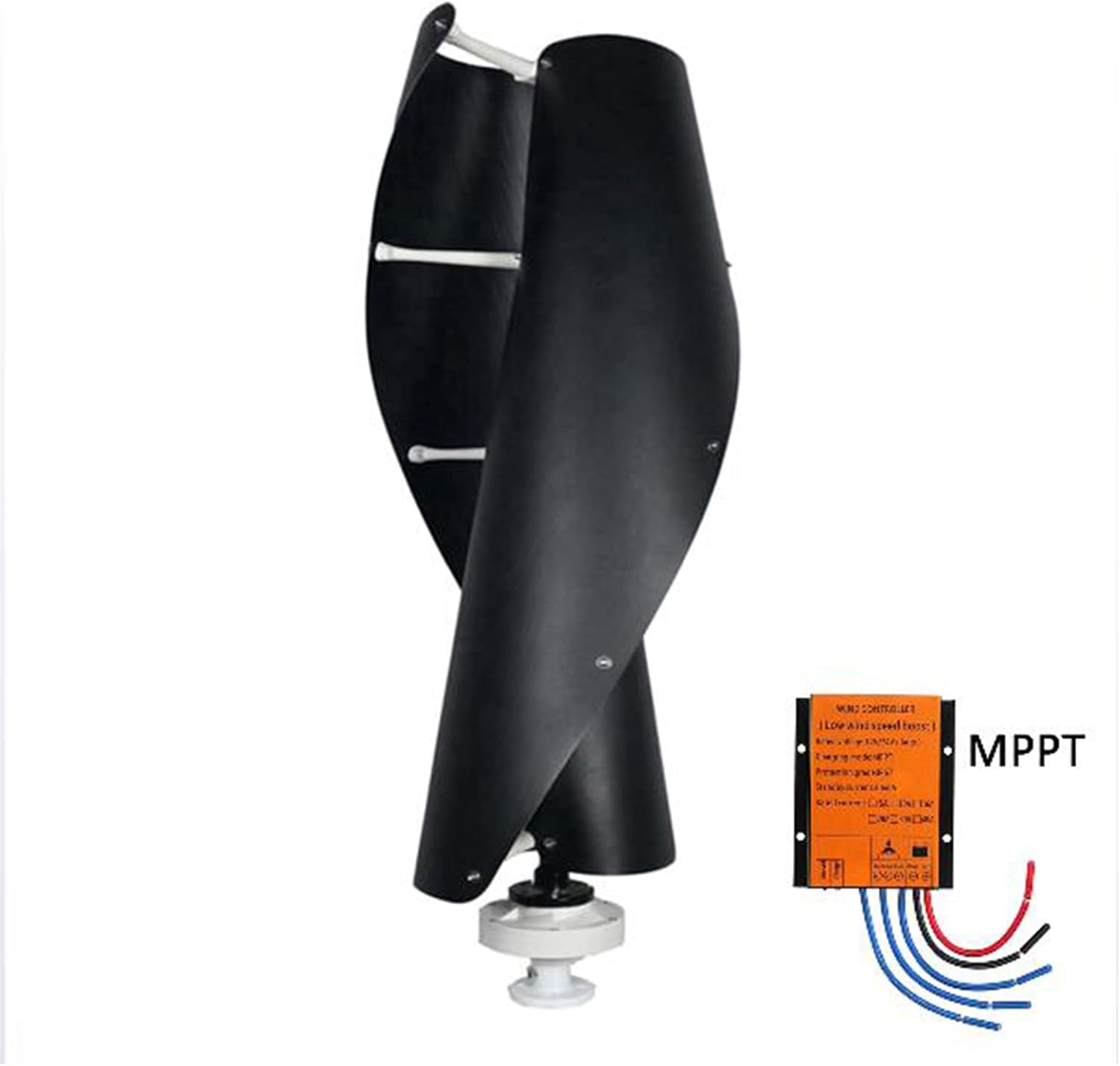 3000W No Noise Vertical Wind Turbine Generator Kit, with MPPT Controller 220V 12V 24V 48V Spiral Wind Turbine Generators for Home Farm Street Lamps (Black)