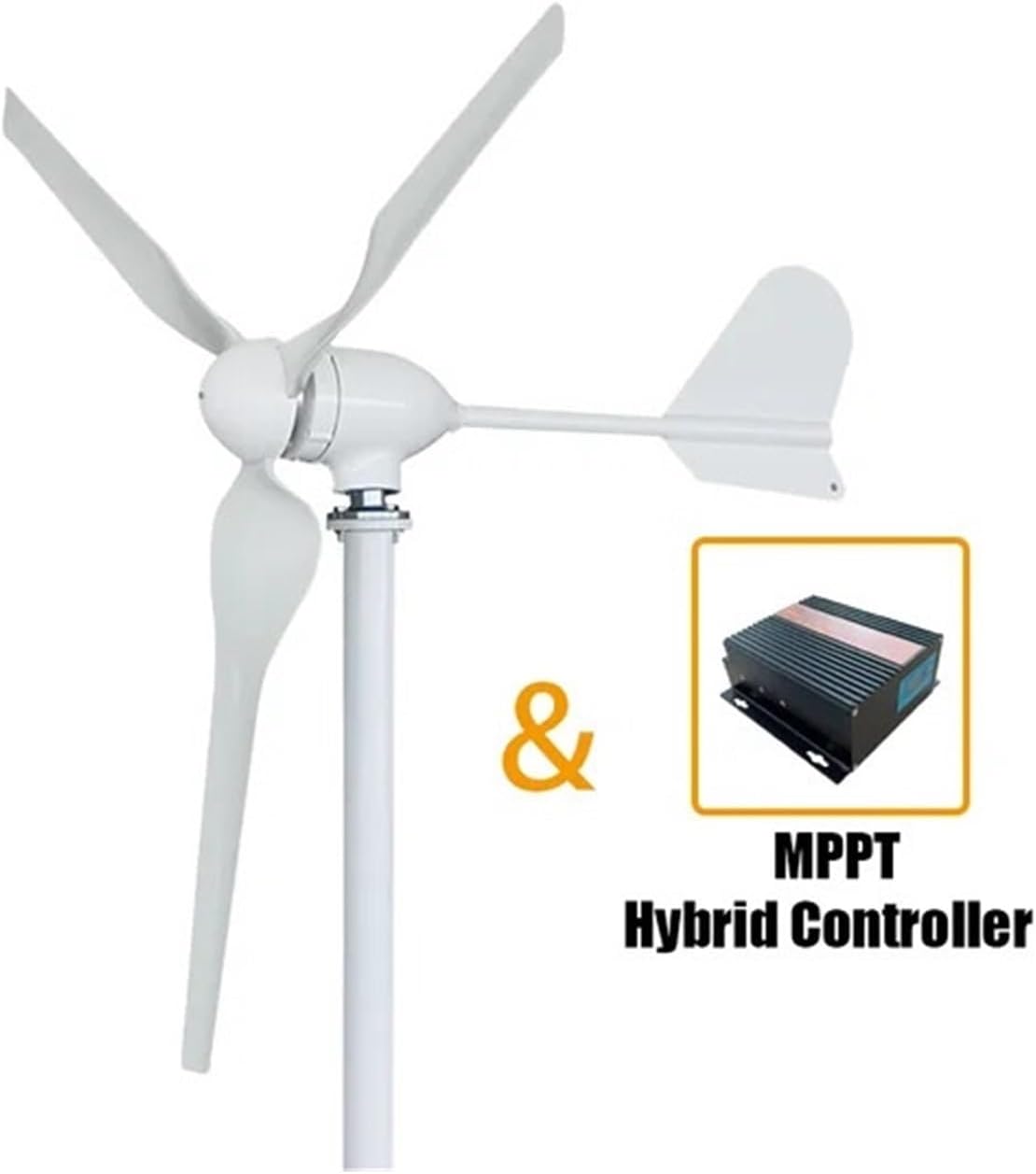 3000W Wind Turbine Generator Kit, Horizontal Turbine 12V/24V/48V Low Noise with 3 Blades Controller Industrial Energy(MPPT Hybrid Control,48V_3000W)