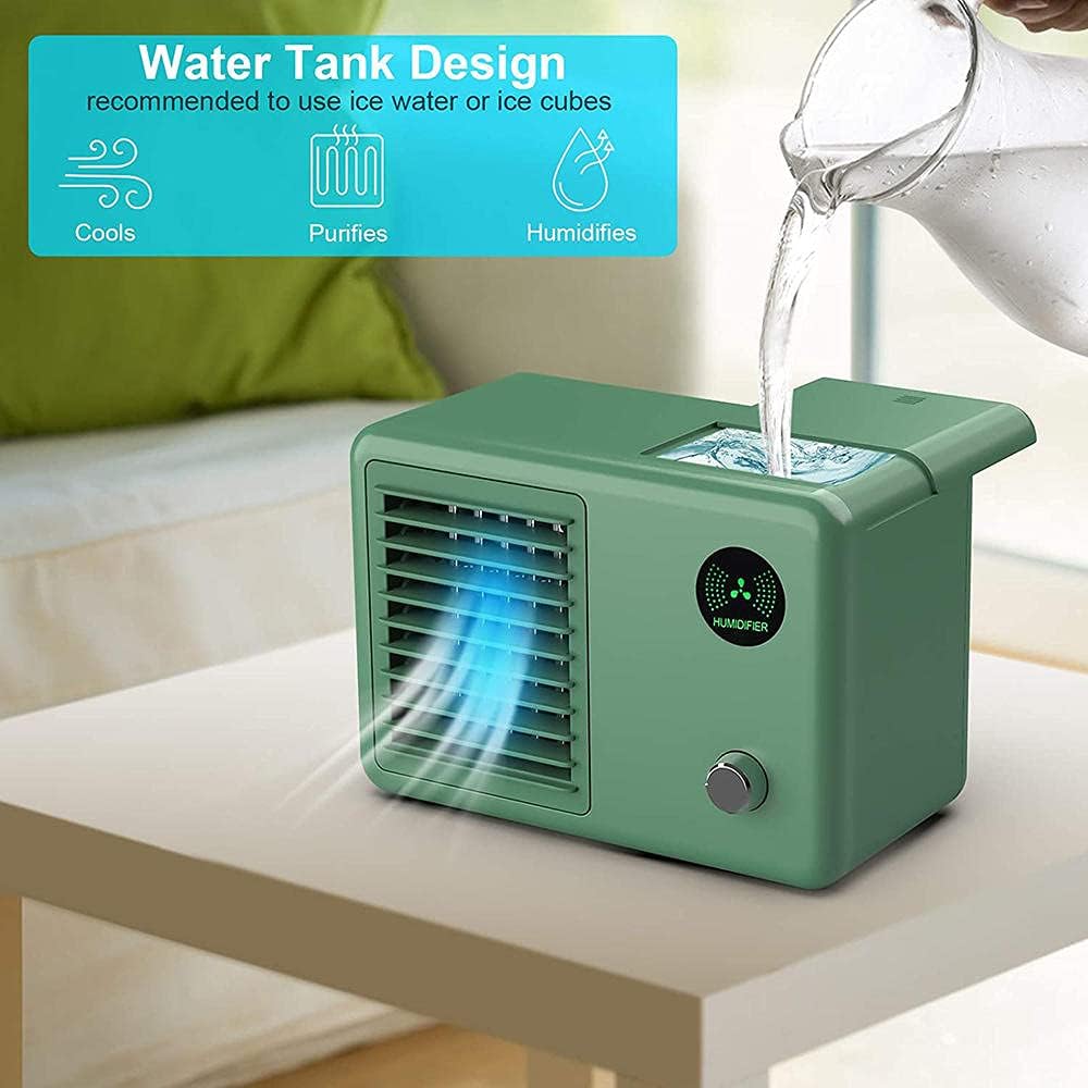 Retro Desktop Air Cooler Portable Mini Air Conditioner USB Table Humidifiers Air Cooling Fan 7 Colors Night Light-Green