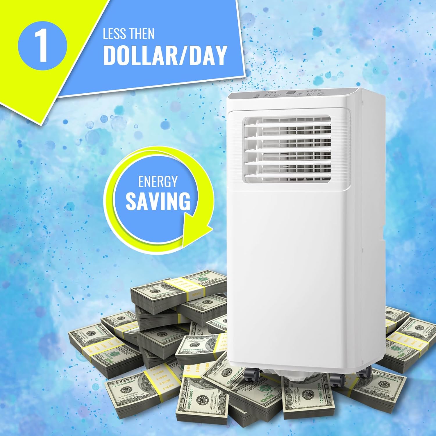 8000 BTU Portable Air Conditioner 3 In 1 AC Unit with Remote Control Dehumidifier, Fan Mode Suit for Room up to 250 Sq. ft White