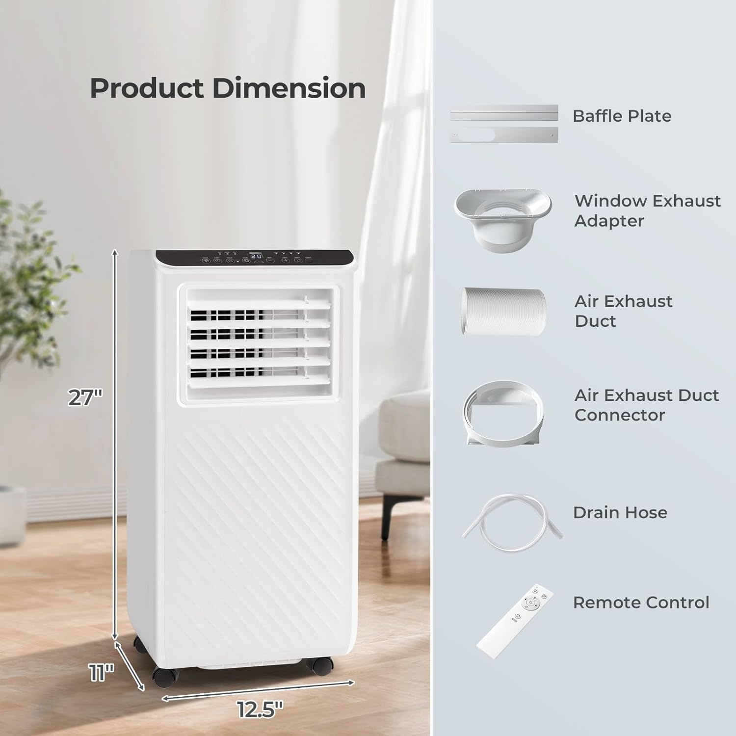 SIMOE 10000 BTU Portable Air Conditioner, 3-IN-1 Portable AC Unit for Room up to 350 Sq. Ft., Quiet Air Conditioner w/Remote Control, Cool, Fan, Dehumidifier, Timer, for Bedroom, Living Room, Office