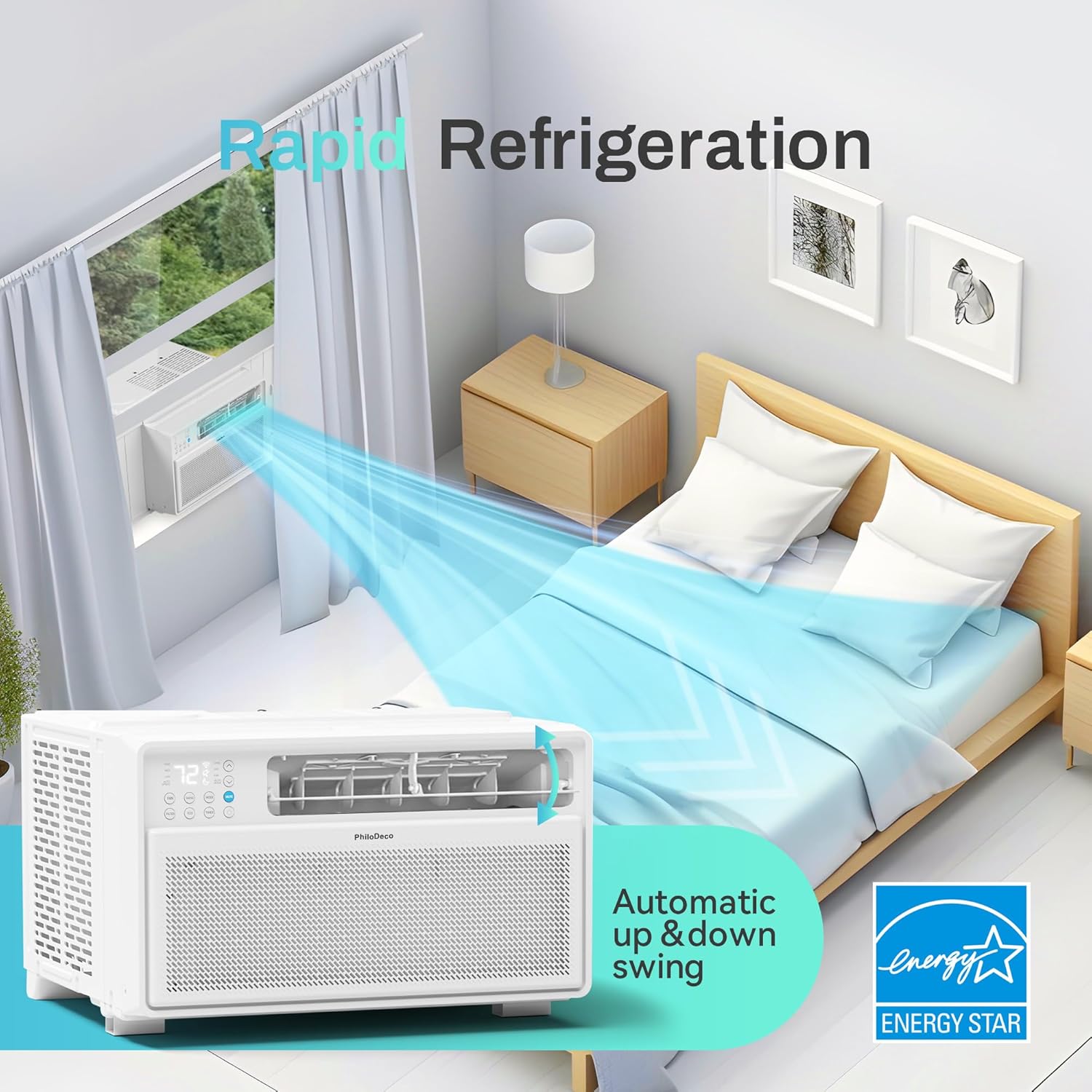 PhiloDeco Energy Star Window Air Conditioner,12000 BTU 520 sq ft. Air Conditioner Window unit with Wifi Inverter Ac, Remote Control, Ultra Quiet & Easy Installation, ECO/24 Timer/Auto Restart