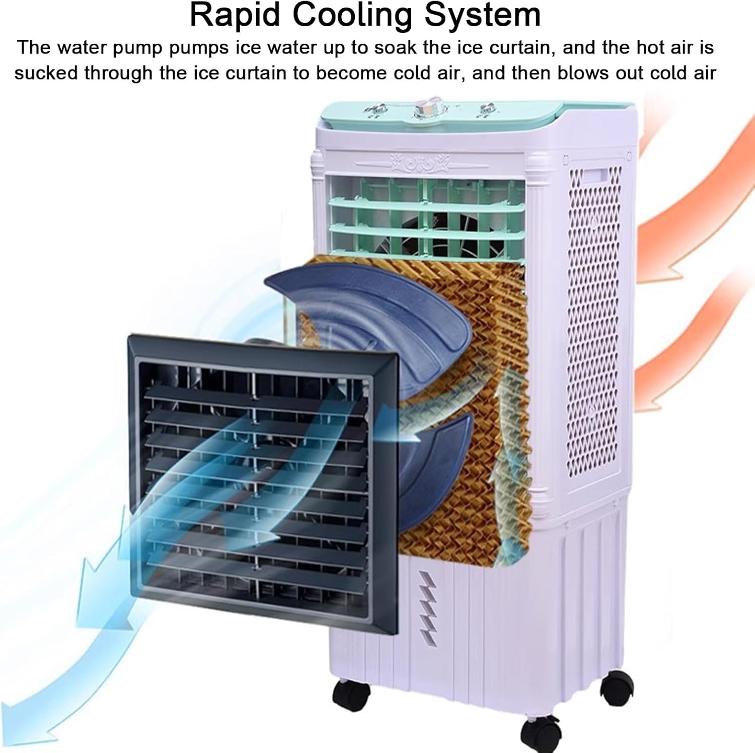 Portable Air Conditioners, Evaporative Air Cooler, Strong Cold Wind, Upper and Lower Double Water Tanks, for Workshops, High Temperature Places(95x46x33cm/37x18x13in)