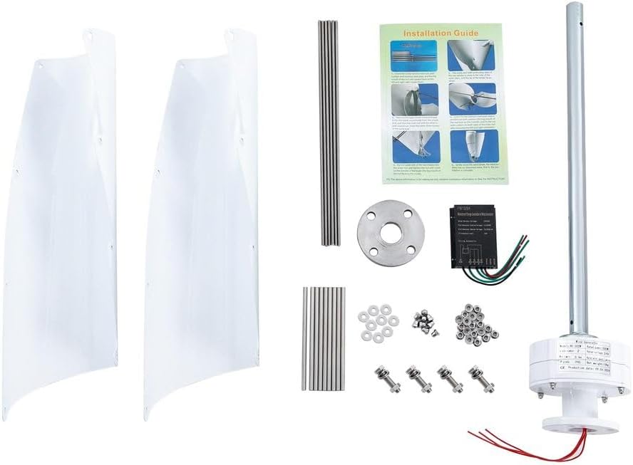 48V,5000W Vertical 2 Blade Spiral Wind Turbine Generator 12V 24V 48V Free Energy Power Windmill No Noise Solar Kit for Marine, Boat, Farm (12V)