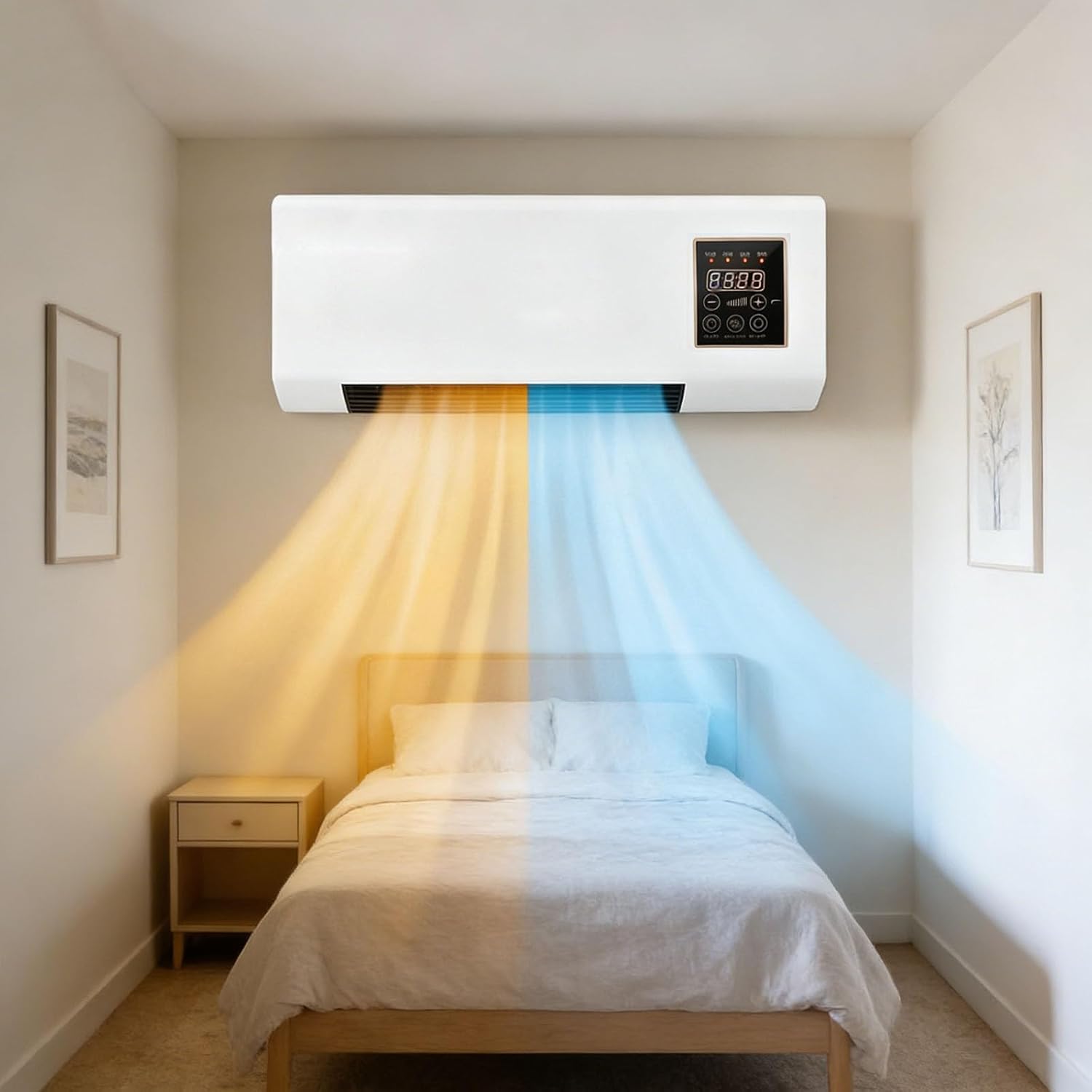 Portable Ductless Air Conditioner 2-in-1 Mini Wall Air Conditioner Fan with Cooling & Heating AC with An Anti Overheating System, Kitchen Wall Fan for Room, Bedroom, Office(White)