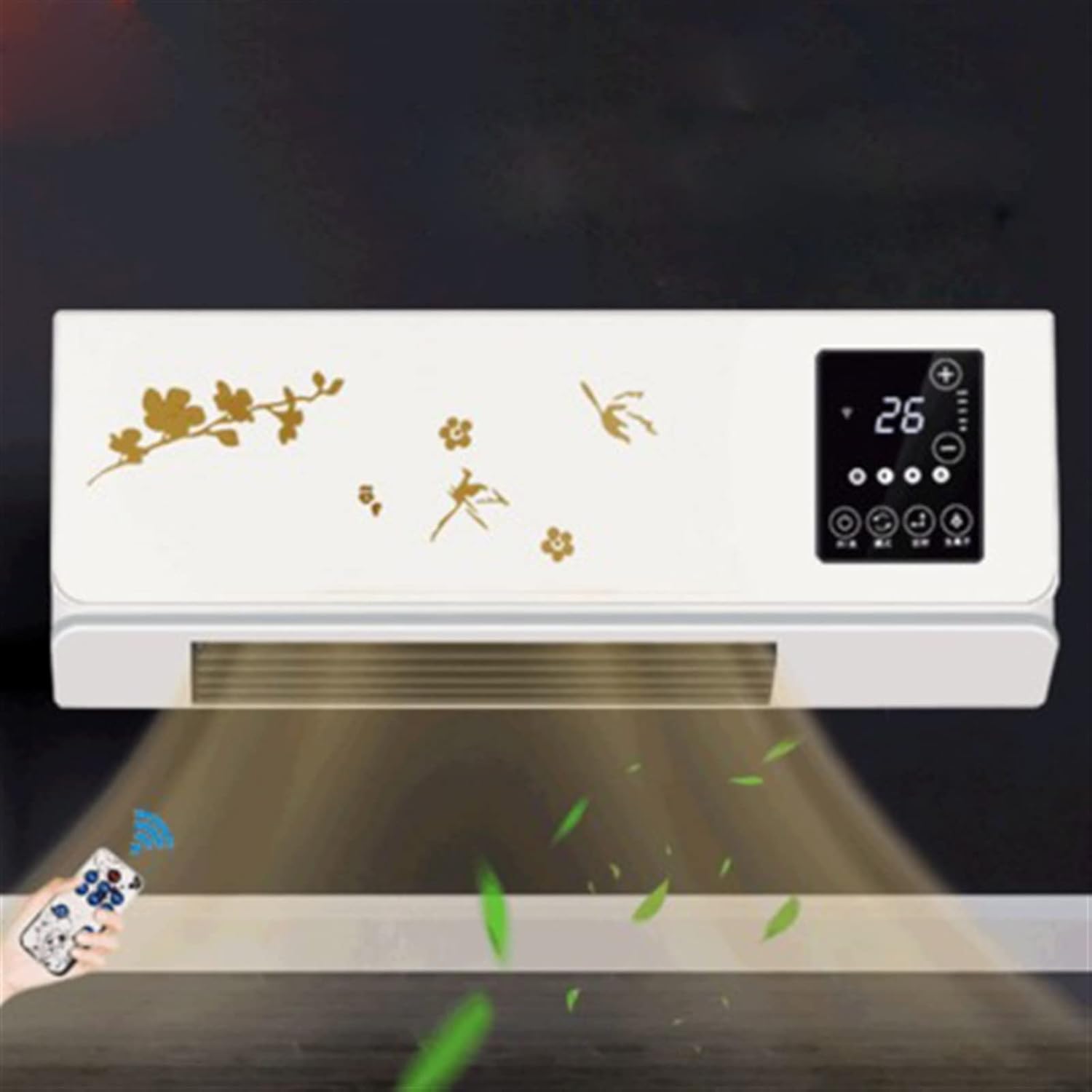 Space Heater 2000W Wall Mounted Air Cooler Conditioner Heater Fan Heating Cooling Room Bathroom Waterproof Remote Timing Air Conditioning Fan Electric Heaters (Color : Gold, Size : 2000W)