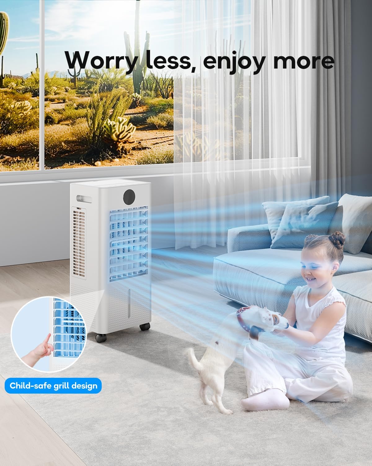 Evaporative Air Swamp Cooler, 22-inch Oscillating Fans that Blow Cold Air, Portable Air Conditioner with Ice Packs, Remote, AC Unit, Humidifier for Indoor, White