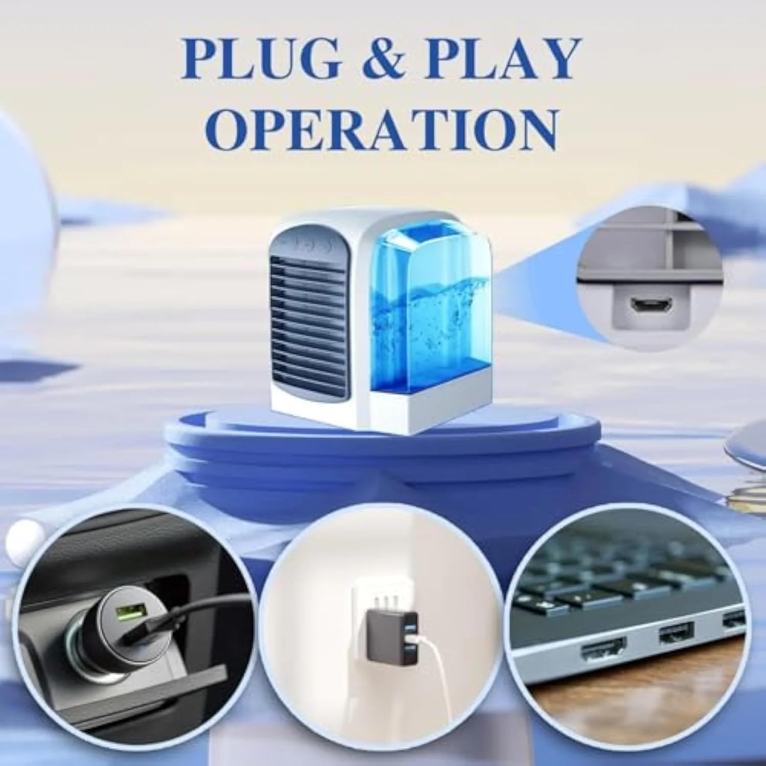 2025 Upgraded Portable Air Conditioner - 4-in-1 AC with Ice Mist Technology, 3 Speeds, 380ml Tank, Ultra-Quiet for Home, Office, Travel - Compact & Efficient (Grey)