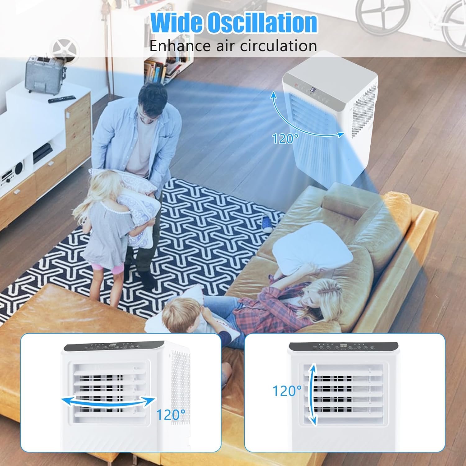 KOTEK Portable Air Conditioners, 10000 BTU Cools up to 350 Sq.Ft, Auto Swing 4-in-1 AC Unit for Bedroom with Dehumidifier, Fan & Window Kit, Room Air Conditioner Portable for Home Office (10000BTU)