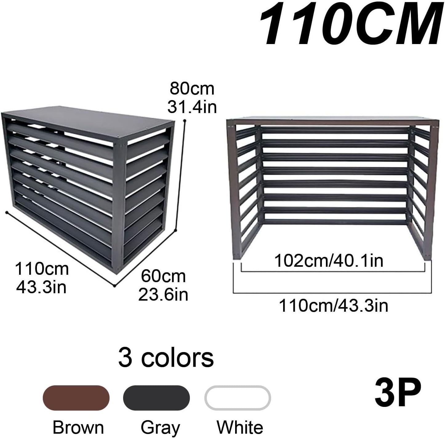 Aluminum Ac Unit Covers Outdoor, Privacy Screens Fence Panels for Air Conditioners Trash Bins, Isolate Pets, Fallen Leaves, Anti Theft(Gray,110cm)