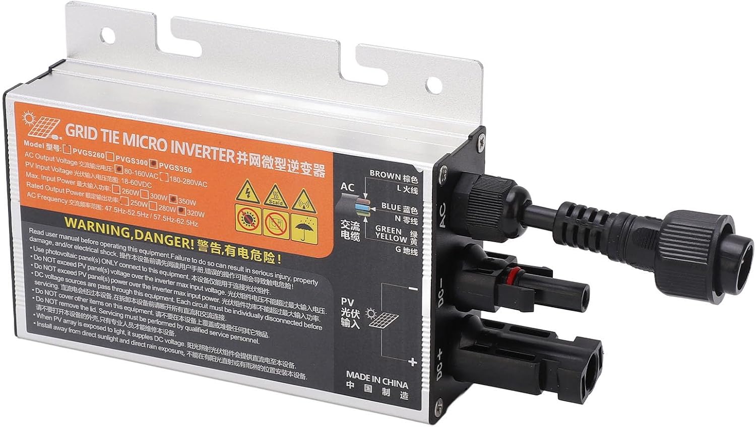 1860V Inverter Solar PV Micro Grid Tie Inverter Grid Tie Micro Inverter Home Use Solar Inverter (PVGS-350W(18-60V) 110V)