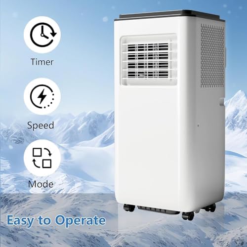 8,000 BTU Portable Air Conditioner - Cools Up to 200 Sq.ft, Quiet Sleep Mode, 3-in-1 Cool, Dehumidifier, Fan, Self-Evaporation, Digital Display & Remote Control