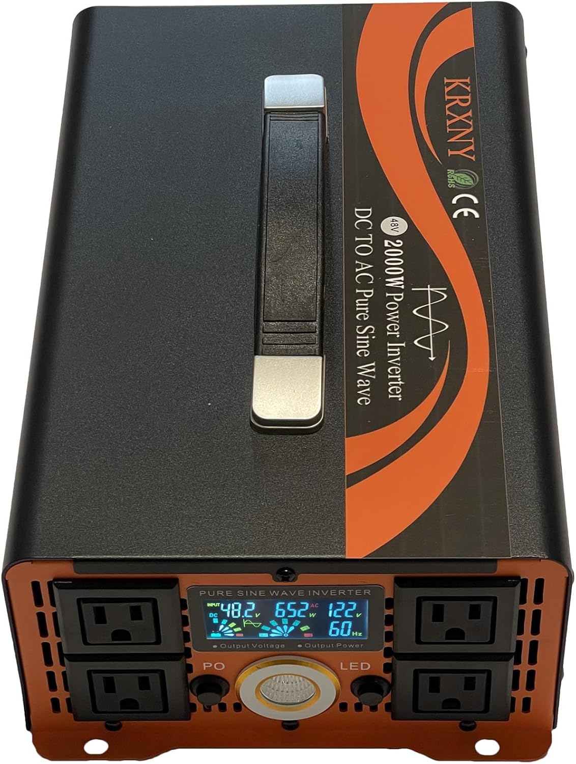 2000W Pure Sine Wave Inverter 48V DC to 110V 120V AC Power Converter for Truck Boat RV Camping Off Grid Home Solar System with Handle