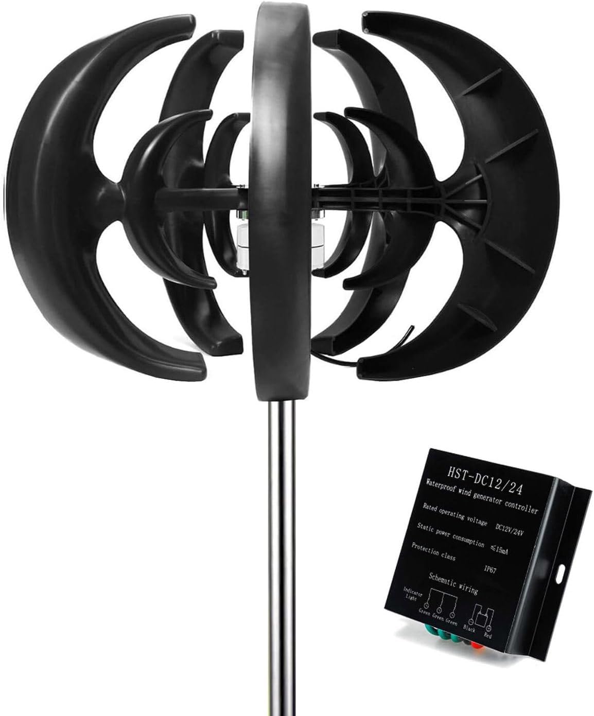 Vertical Wind Generator Kit - 3-Phase Permanent Magnet 12V/24V Turbine for DIY Solar Projects, Educational Science Tool, Black - Ideal for Renewable Energy Enthusiasts