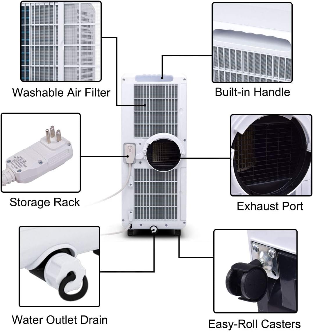 10000 BTU Portable Air Conditioner, Dehumidifier and Fan Functions, Compact Single Hose AC Unit, with Digital LED Display and 24hr Timer, Remote Control, 400 Sq/Ft Coverage, White