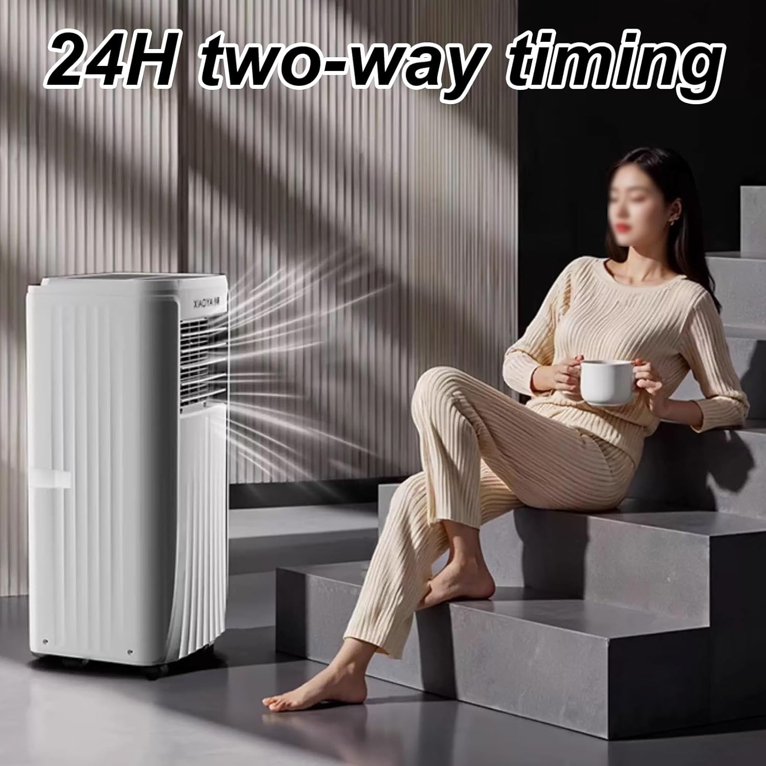 No Vent Portable Air Conditioner 2 Wind Speeds Room Ac Unit with 360° Universal Wheels and Remote Control 24H Timer, Bedroom, Office, Apartments 220V(33.4 * 32.8 * 69cm)