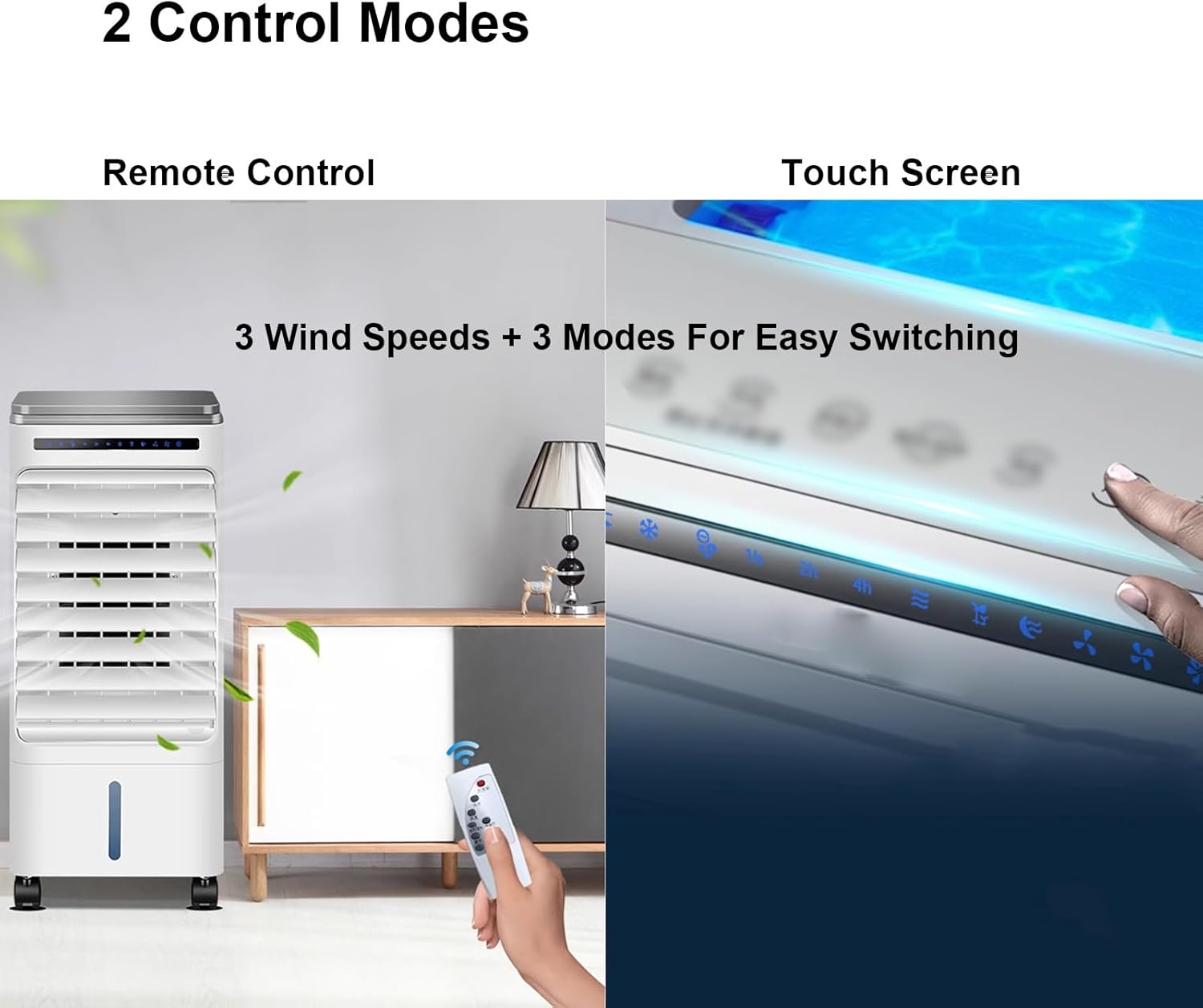 Swamp Cooler, 3-in-1 Evaporative Air Cooler for Room, 1.32Gal Water Tank, 3 Speeds and 3 Models, Windowless Air Conditioner w/7H Timer/Remote